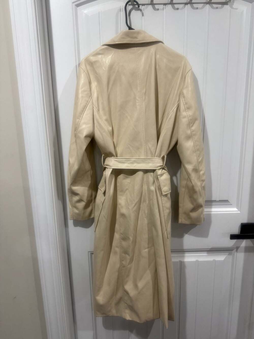 Avec Les Filles XL Cream Faux Leather Trench Coat Belted Jacket Quiet Luxury - Picture 3 of 7